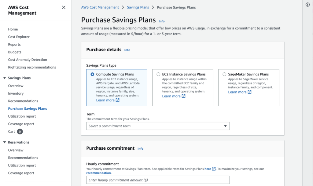 AWS Cost Management - Savings Plans - Purchase Savings Plans